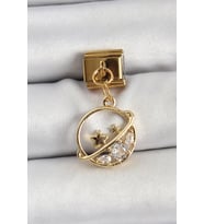 316L Çelik Sallantılı Zirkon Taşlı Satürn Model Gold Renk Nomination Charm 5886