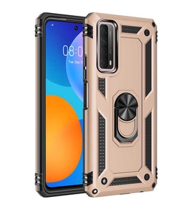 Huawei P smart 2021 Kılıf Metal For Car Yüzüklü Standlı Military Ring Serisi (Altın)