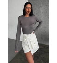 Rahat Ve Şık Uzun Kollu Bisiklet Yaka Likralı Viskon Penye Body Füme