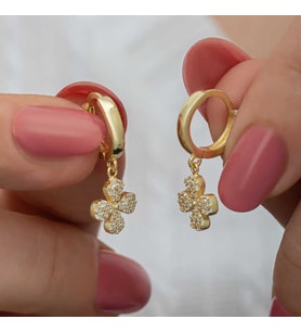 Gümüş Gold Sallantılı Yonca Kadın Küpe