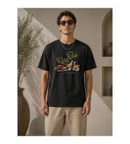 Erkek Motosiklet Baskılı Tişört Bisiklet Yaka Kısa Kol Yazlık T-Shirt - Siyah