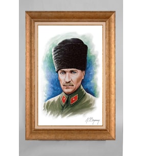 Altın Varaklı Paspartulu Çerçeveli Atatürk Tablo sd436
