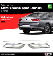 VW Passat B8.5 Krom Egzoz Görünümü Difüzör 4'lü R Line 3 Parça 2019-2023