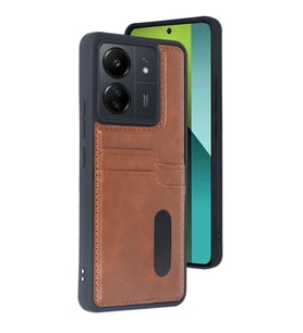 Xiaomi Redmi 13c Kılıf Sara Kartvizitli Deri Kılıf - Taba