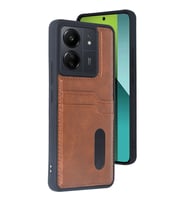 Xiaomi Redmi 13c Kılıf Sara Kartvizitli Deri Kılıf - Taba