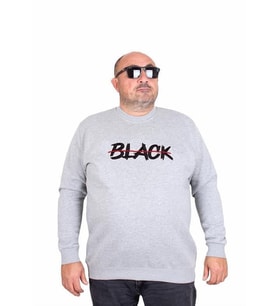Starbattal Erkek Büyük Beden Sıfır Yaka 3ip Sweat Black 24202 GRI MELANJ