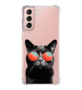 PrintiFy Samsung Galaxy S21 FE Uyumlu Kedi 3 Baskılı Şeffaf Köşe Korumalı Antişok Kılıf
