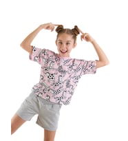 Unicorn Gang Kız Çocuk T-Shirt Şort Takım (Pembe-Grı)