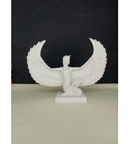 Antik İsis Heykel Obje , Oturan Kanatlı İsis El Yapımı Beyaz Obje, Yüksek Kaliteli Malzeme Ev Dekoru, Hediyelik Ev Dekoru (29x22)