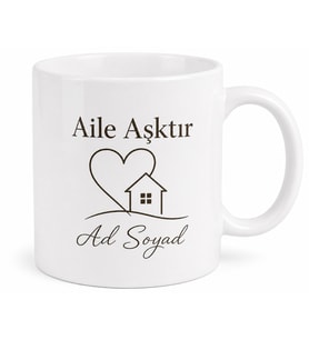 Aile Aşktır Yazılı Baskılı Kupa Bardak Hediye Aile Temalı Porselen Mug