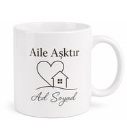 Aile Aşktır Yazılı Baskılı Kupa Bardak Hediye Aile Temalı Porselen Mug