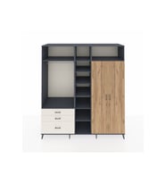 Kronos Dolap 10 Raflı 3 Çekmeceli 2 Askılı 220x59x243 Antrasit-Çam/Aytaşı