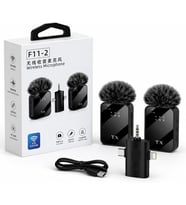 DENSHİ F11-2 Kablosuz Yaka Mikrofonu 2'li Set, 3'ü 1 Arada Alıcı (Type-C, Lightning, 3.5mm), Android iPhone Kamera Uyumlu, Gürültü Engelleme, Vlog Röportaj Podcast Yayın Mikrofonu