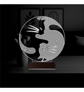 Luvivia Kedi Ying Yang Denge 3D Lamba - Masa Gece Lambası