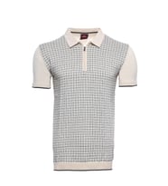 Polo Yaka Krem Desenli Fermuarlı Örme T-shirt  Wessi