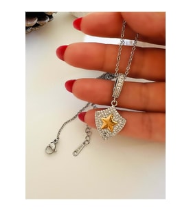 ÇELİK TAŞLI YILDIZ KOLYE 40+5 CM GOLD-GÜMÜŞ ACR2847
