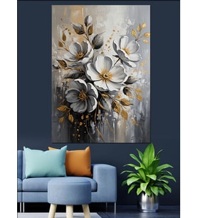 Altın Detaylı Zarif Beyaz Güller Dekoratif Kanvas - Mdf Ahşap Tablo