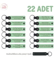 Açık Yeşil & Siyah, Anaokulu Anısı Olarak Üzerinde İsim Yazılı Anahtarlık 22’li Set, Özel Hediye