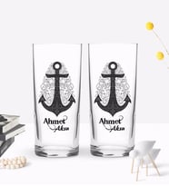 BK Gift Kişiye Özel Renkli Baskılı Çapa Tasarımlı İkili Rakı Bardağı Seti-5