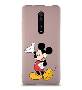 Xiaomi Mi 9T Soft Premier Kapak Mickey Mouse-C Tasarımlı Silikon Kılıf - Pudra (Şeffaf)