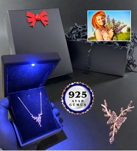 Işıklı Kutusunda 925 Ayar Gümüş Kelebek Kolye - Kişiye Özel Fotoğraflı