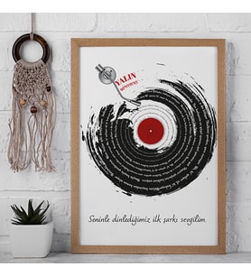 Kişiye Özel Sevgiliye Plak Tasarım / Şarkı Sözü / Kişiye özel hediye / Sevgiliye Hediye / tablo / çerçeveli poster (Ahşap)