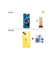 iPhone 14 PLUS Sarı Arka Kapak Arka Cam Batarya Kapağı Lazer Kesim Kapak Pil Kapağı + B-7000 Yapıştırıcı + Tamir Seti