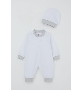 Breeze Erkek Bebek Tulum Nokta Desenli 0-6 Ay, Beyaz