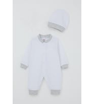 Breeze Erkek Bebek Tulum Nokta Desenli 0-6 Ay, Beyaz