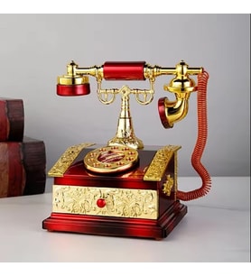 Retro Nostaljik Ahizeli Telefon Sabit Çekmece Müzik Kutusu (Kırmızı)