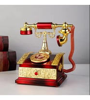 Retro Nostaljik Ahizeli Telefon Sabit Çekmece Müzik Kutusu (Kırmızı)