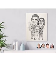 BK Gift Kişiye Özel Karakalem 4'lü Aile Karikatürlü Kanvas Tablo-1