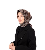Bursa İpek Kestane Zebra Leopar Desen Twill İpek Eşarp
