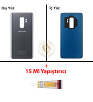 Samsung Galaxy S9 Plus Titanyum Gri Renk Arka Kapak + B7000 Yapıştırıcı Arka Cam Batarya Kapağı Pil Kapağı Lazer Kesim Back Cover Galaxy S9 Plus Uyumlu