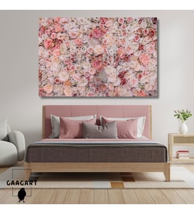 Tekli Yatay Kanvas Salon Duvar Tablosu Pembe Tonlarda Çiçek