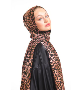 Leopar Desen Modal Seri Şal Eşarp Askısı İle Birlikte 75x200 Kahve Kızıl-75x200-