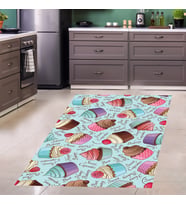 Cupcake Tatlı Desenli Dijital Baskılı Kaymaz Taban Yıkanabilir Leke Tutmaz Mutfak Halısı (Çok Renkli)