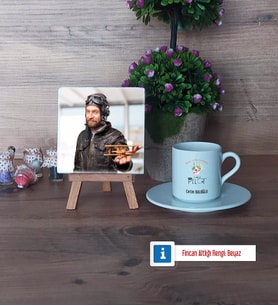Pilot Fotoğraflı Dekoratif Taş, Ahşap Altlıklı Türk Kahvesi Fincanı Hediye (Model 2)