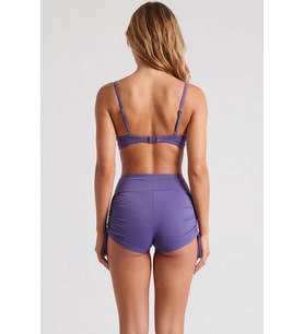 Kadın Şortlu Bikini Takımı Kolsuz Balensiz Yüksek Bel Tünelli Düz Desen Örme Raşel Dokuma Şık