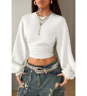 Kadın Bisiklet Yaka Belden Oturtmalı Tasarım Sweatshirt
