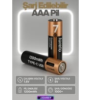 USB Type-C Şarjlı AAA Pil 1.5V 1000+ Kez Şarj Edilebilir Lityum Pil Kalem Pil (2’li Paket)