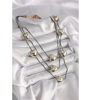Pirinç Füme Renk Zincir 3D Gold Renk Kalp Model Kadın Kolye 5886 - HPSBYI5219-3665