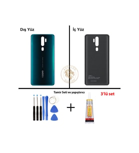 Oppo A9 2020 Yeşil Uyumlu Arka Kapak + Yapıştırıcı ve Vida Seti Arka Cam Batarya Pil Kapağı