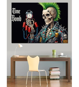 Punk İskeletler Çizim Sanatı Dekoratif Kanvas - Mdf Ahşap Tablo