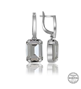 Swarovski Crystal Taşlı Gümüş Beyaz Baget Sallantılı Kadın Küpe