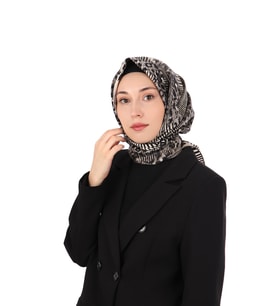 Bursa İpek Gri Zebra Leopar Desen Twill İpek Eşarp