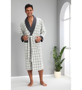 Kareli Jakarlı Bambo Cotton Erkek Sabahlık (Lacivert)