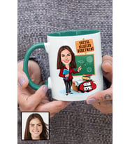 Kadın Sosyal Bilgiler Öğretmenine Hediye Karikatürlü Yeşil Kupa Bardak