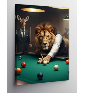 Kanvas Tablo Bilardo Oynayan Aslan Ve Geyik