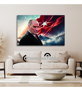 Atatürk ve Bayrak Cam Tablo